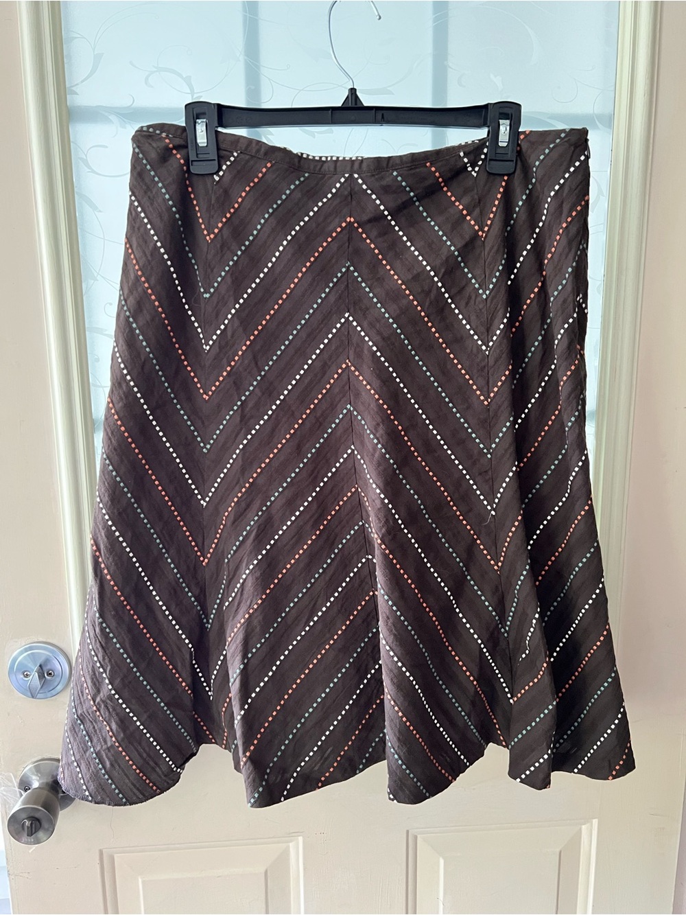 Vintage Tribal sz 12 brown a line chevron lined 💯 cotton skirt.